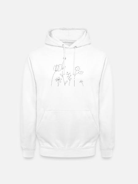 Blumenlinien Minimalkunst auf Schwarz - Unisex Hoodie - Weiß