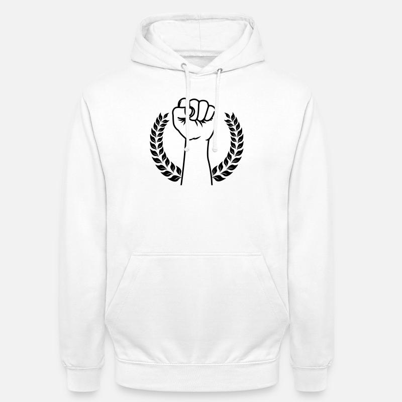 Fist held up in laurel wreath - Unisex Hoodie - white