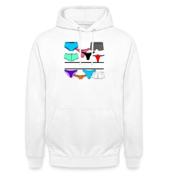 Dessous-Logo mit Slip und Unterhose - Unisex Hoodie - Weiß - Vorne - AI Model Male 185 dark (185cm) & AI Model Female 172 dark (172cm)