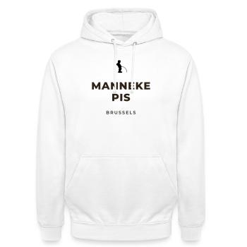 Manneken Piss Brüssel - Unisex Hoodie - Weiß - Vorne - AI Model Male 185 dark (185cm) & AI Model Female 172 dark (172cm)