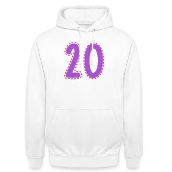 20. 20 YEARS. 20th ANNIVERSARY. 20 YEARS ANNIVERSARY. - Unisex Hoodie - white - Front - AI Model Male 185 dark (185cm) & AI Model Female 172 dark (172cm)