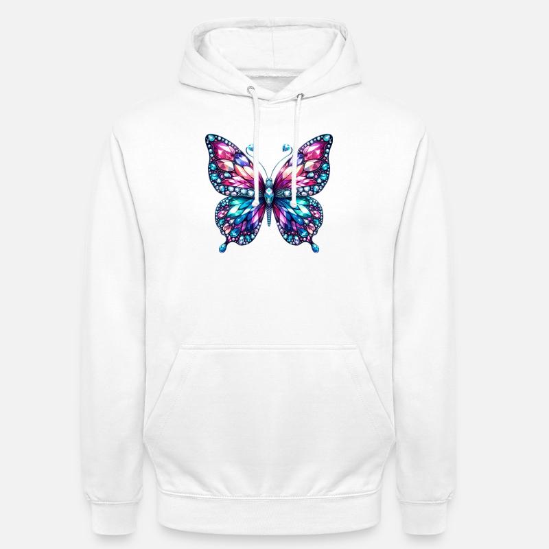 Papillon, Diamant, Diamants, Cristaux, Cristal - Sweat-shirt à capuche unisexe - blanc