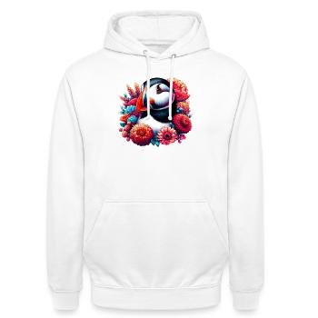 Papageitaucher - Unisex Hoodie - Weiß - Vorne - AI Model Male 185 dark (185cm) & AI Model Female 172 dark (172cm)