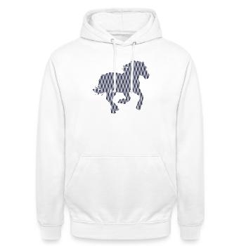 CHEVAL. POULE. COQ. ANIMAL. OISEAU. LICORNE. CONTE - Sweat-shirt à capuche unisexe - blanc - Devant - AI Model Male 185 dark (185cm) & AI Model Female 172 dark (172cm)