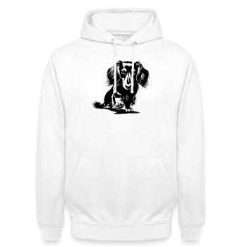 Dackel - Unisex Hoodie - Weiß - Vorne - AI Model Male 185 dark (185cm) & AI Model Female 172 dark (172cm)
