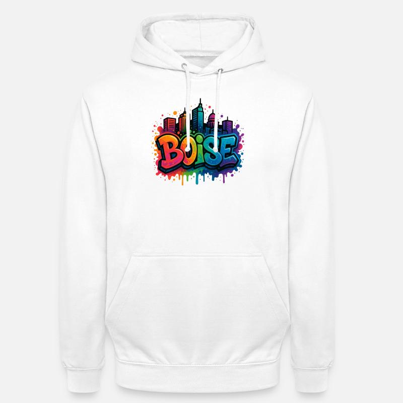 Skyline de graffitis de Boise - Sweat-shirt à capuche unisexe - blanc