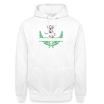 Maus-Lorbeerkranz mit Namensraum - Unisex Hoodie - Weiß - Vorne - AI Model Male 185 dark (185cm) & AI Model Female 172 dark (172cm)