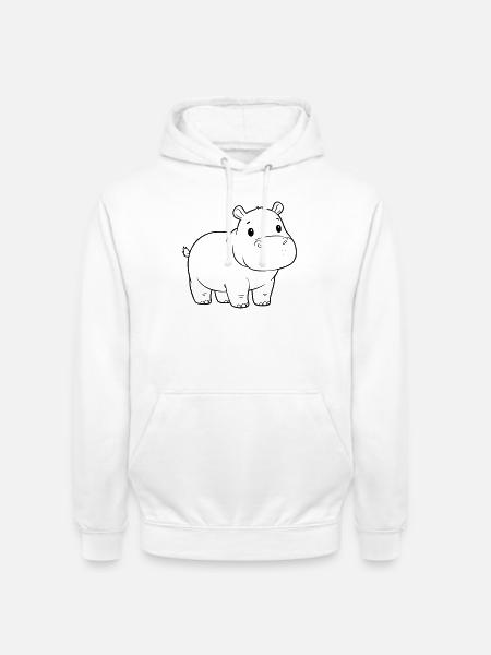 Cute Baby Hippo Comic Outline - Unisex Hoodie - white