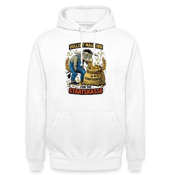 Vollzeit Malochen Für Die Staatskasse - Unisex Hoodie - Weiß - Vorne - AI Model Male 185 dark (185cm) & AI Model Female 172 dark (172cm)