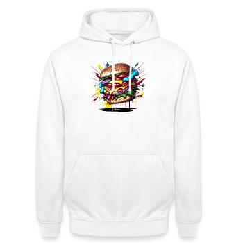 Burger - Hamburger - Fastfood - Unisex Hoodie - Weiß - Vorne - AI Model Male 185 dark (185cm) & AI Model Female 172 dark (172cm)