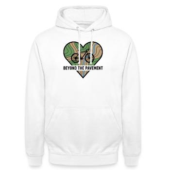Beyond The Pavement Gravel Bike Heart - Unisex Hoodie - white - Front - AI Model Male 185 dark (185cm) & AI Model Female 172 dark (172cm)