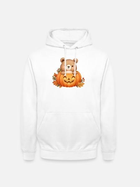 Niedlicher Bär im Halloween-Kürbis - Unisex Hoodie - Weiß