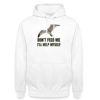 Mouette avec une déclaration audacieuse - Sweat-shirt à capuche unisexe - blanc - Devant - AI Model Male 185 dark (185cm) & AI Model Female 172 dark (172cm)