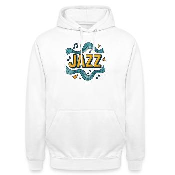 Musik Jazz Grafikdesign Blau und Gelb - Unisex Hoodie - Weiß - Vorne - AI Model Male 185 dark (185cm) & AI Model Female 172 dark (172cm)