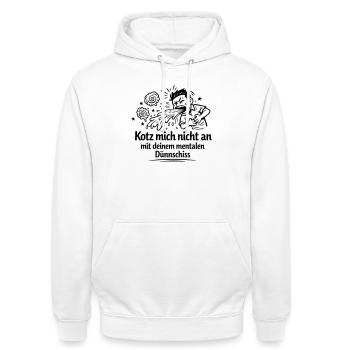 Mentaler Dünnschiss Kotzen  - Unisex Hoodie - Weiß - Vorne - AI Model Male 185 dark (185cm) & AI Model Female 172 dark (172cm)