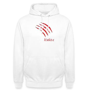 Türkei Krallenspuren Motiv - Unisex Hoodie - Weiß - Vorne - AI Model Male 185 dark (185cm) & AI Model Female 172 dark (172cm)
