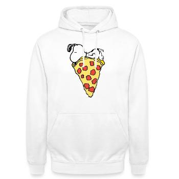 Peanuts Snoopy Mit Großem Pizzastück - Unisex Hoodie - Weiß - Vorne - AI Model Male 185 dark (185cm) & AI Model Female 172 dark (172cm)