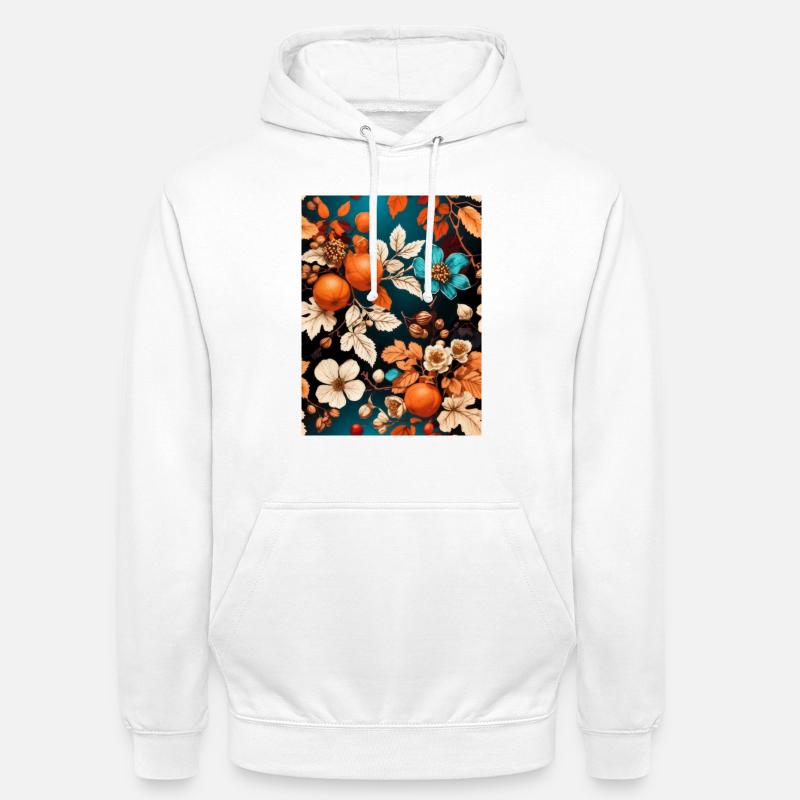 Fleurs d’automne avec mandarines et noix - Sweat-shirt à capuche unisexe - blanc