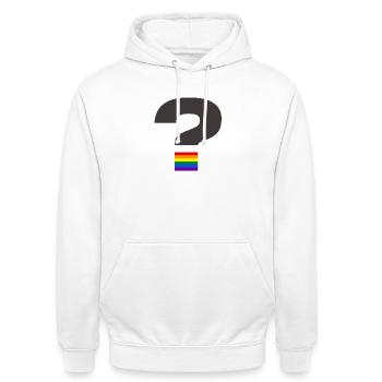 Pride Question Mark Graphic - Unisex Hoodie - white - Front - AI Model Male 185 dark (185cm) & AI Model Female 172 dark (172cm)