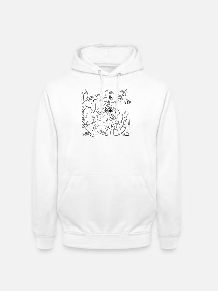 Iguana Jungle Coloring Page Hand Illustrated - Unisex Hoodie - white