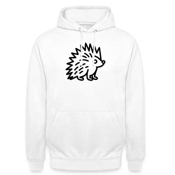 Stachelschwein - Unisex Hoodie - Weiß - Vorne - AI Model Male 185 dark (185cm) & AI Model Female 172 dark (172cm)