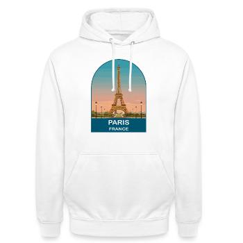 Paris, Frankreich Eiffelturm Vintage-Reiseplakat - Unisex Hoodie - Weiß - Vorne - AI Model Male 185 dark (185cm) & AI Model Female 172 dark (172cm)