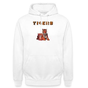 Tiger Family – Bunte Grafiken - Unisex Hoodie - Weiß - Vorne - AI Model Male 185 dark (185cm) & AI Model Female 172 dark (172cm)