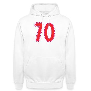 70. 70 JAHRE. 70. JAHRESTAG. 70-JÄHRIGES JUBILÄUM. - Unisex Hoodie - Weiß - Vorne - AI Model Male 185 dark (185cm) & AI Model Female 172 dark (172cm)