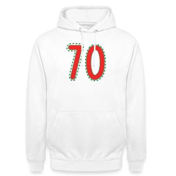 70. 70 JAHRE. 70. JAHRESTAG. 70-JÄHRIGES JUBILÄUM. - Unisex Hoodie - Weiß - Vorne - AI Model Male 185 dark (185cm) & AI Model Female 172 dark (172cm)