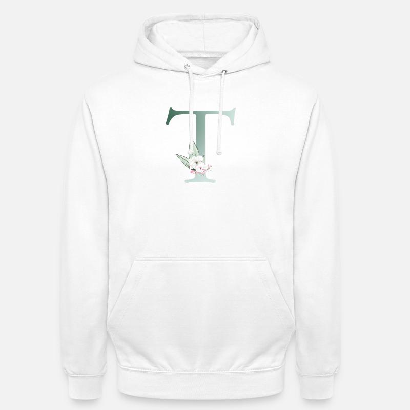 T Monogram, Floral, Personnalisable - Sweat-shirt à capuche unisexe - blanc