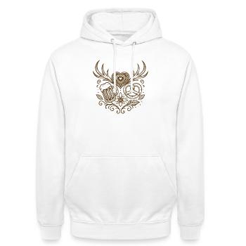 Herz mit Geweih, Bier & Brezel - Unisex Hoodie - Weiß - Vorne - AI Model Male 185 dark (185cm) & AI Model Female 172 dark (172cm)