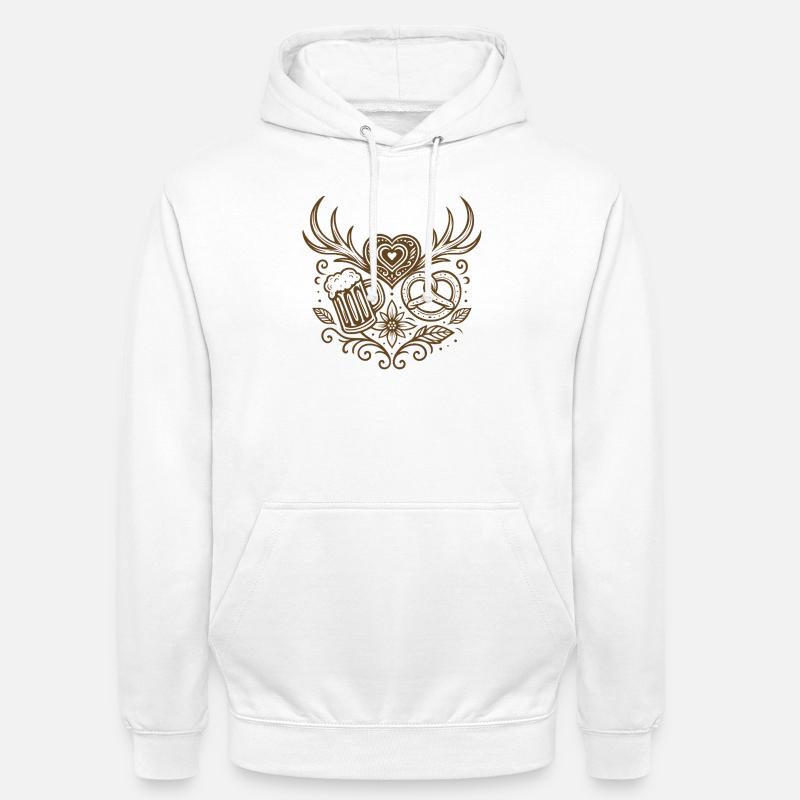 Herz mit Geweih, Bier & Brezel - Unisex Hoodie - Weiß