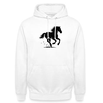 Silhouette de galop de cheval - Sweat-shirt à capuche unisexe - blanc - Devant - AI Model Male 185 dark (185cm) & AI Model Female 172 dark (172cm)