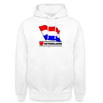Niederländische Flagge mit Herz - Unisex Hoodie - Weiß - Vorne - AI Model Male 185 dark (185cm) & AI Model Female 172 dark (172cm)