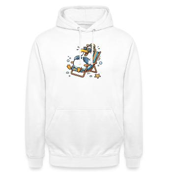 Relaxte Möwe am Strand - Unisex Hoodie - Weiß - Vorne - AI Model Male 185 dark (185cm) & AI Model Female 172 dark (172cm)