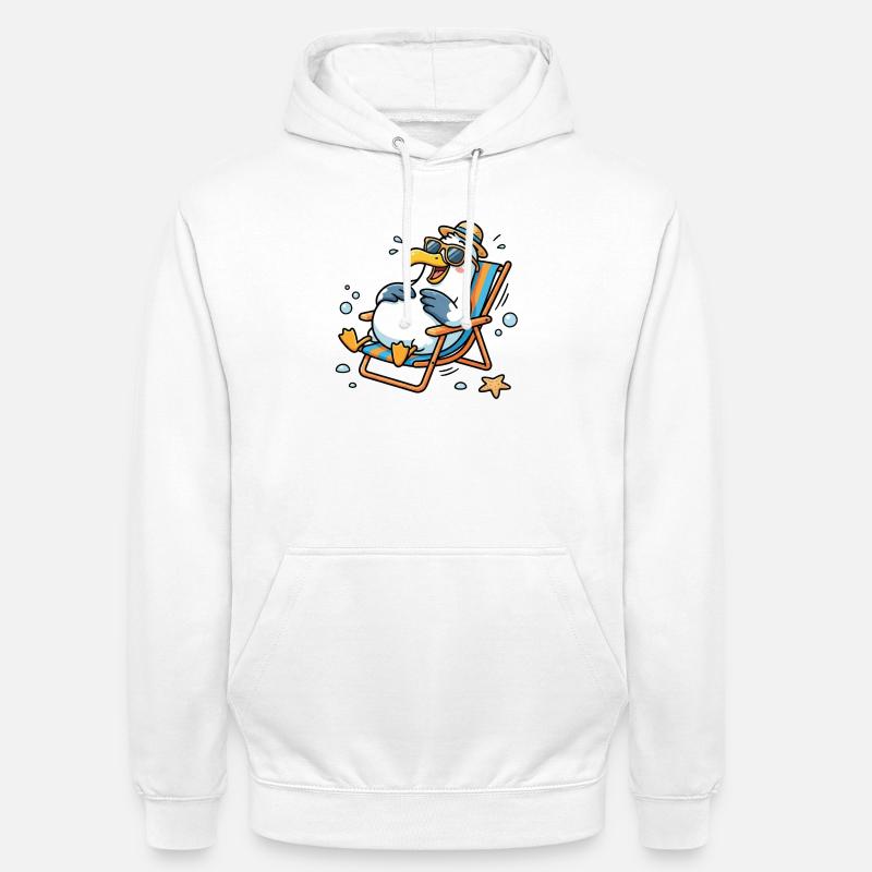 Relaxte Möwe am Strand - Unisex Hoodie - Weiß