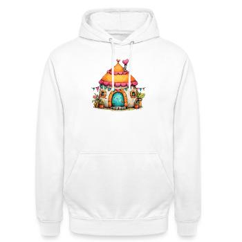 Pilzhäuschen mit Girlanden - Unisex Hoodie - Weiß - Vorne - AI Model Male 185 dark (185cm) & AI Model Female 172 dark (172cm)