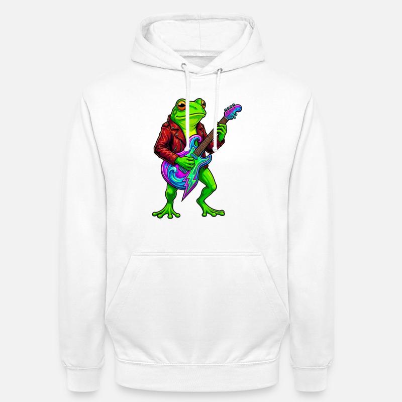 Frosch mit Jacke und Neon E-Gitarre - Unisex Hoodie - Weiß