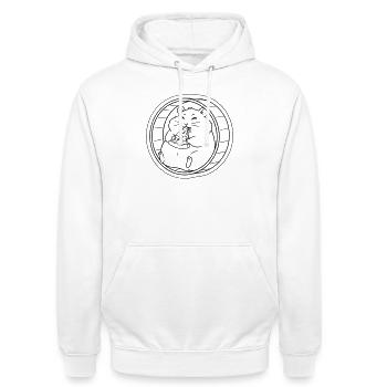 Plan de pizza Hamster Balanced Bike - Sweat-shirt à capuche unisexe - blanc - Devant - AI Model Male 185 dark (185cm) & AI Model Female 172 dark (172cm)