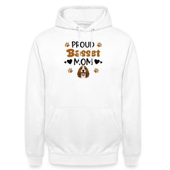 Stolze Basset Mutter, Basset Hound - Unisex Hoodie - Weiß - Vorne - AI Model Male 185 dark (185cm) & AI Model Female 172 dark (172cm)