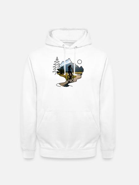 woman cyclist mountains - Unisex Hoodie - Weiß