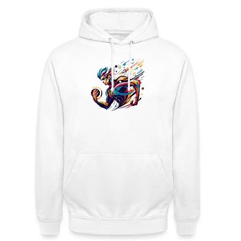 Athlète futuriste aux couleurs vives - Sweat-shirt à capuche unisexe - blanc - Devant - AI Model Male 185 dark (185cm) & AI Model Female 172 dark (172cm)
