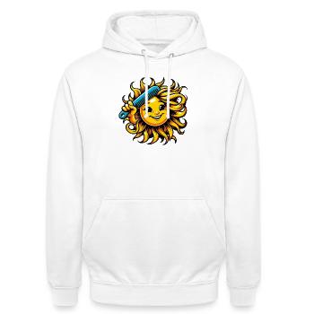 Sonne - Unisex Hoodie - Weiß - Vorne - AI Model Male 185 dark (185cm) & AI Model Female 172 dark (172cm)