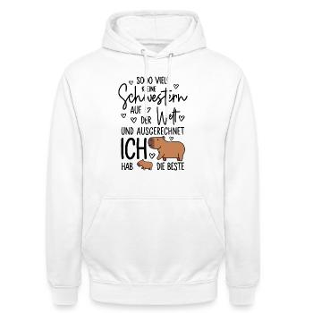 So viele Schwestern - Capybara - Kleine Schwester - Unisex Hoodie - Weiß - Vorne - AI Model Male 185 dark (185cm) & AI Model Female 172 dark (172cm)