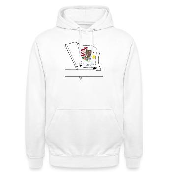Hinweis Illinois Textbanner - Unisex Hoodie - Weiß - Vorne - AI Model Male 185 dark (185cm) & AI Model Female 172 dark (172cm)