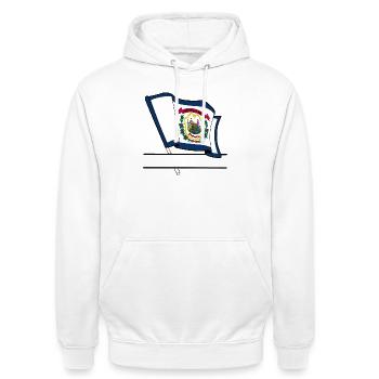 Flagge West Virginia Textbanner - Unisex Hoodie - Weiß - Vorne - AI Model Male 185 dark (185cm) & AI Model Female 172 dark (172cm)