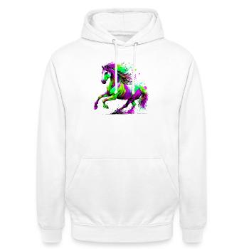 Pferd - Unisex Hoodie - Weiß - Vorne - AI Model Male 185 dark (185cm) & AI Model Female 172 dark (172cm)