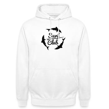 Surf Club Shark Ocean Surfing Beach Vintage Design - Sweat-shirt à capuche unisexe - blanc - Devant - AI Model Male 185 dark (185cm) & AI Model Female 172 dark (172cm)