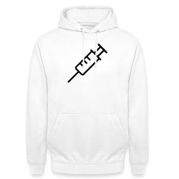 Spritze - Unisex Hoodie - Weiß - Vorne - AI Model Male 185 dark (185cm) & AI Model Female 172 dark (172cm)