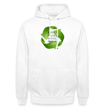 Three green recycling arrows illustration - Unisex Hoodie - white - Front - AI Model Male 185 dark (185cm) & AI Model Female 172 dark (172cm)
